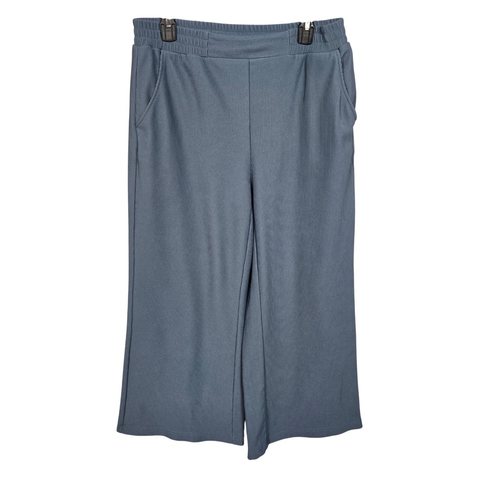 Umgee Ribbed Knit Straight Leg Lounge Pants Blue Elastic Waist Size Large